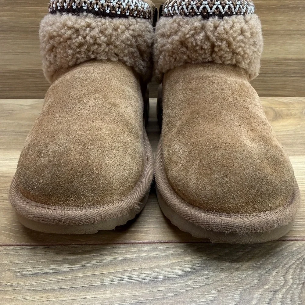 UGG Ultra Mini Maxi Curly Sherpa Boots Little Girls 12 Chestnut Suede Zip Cozy